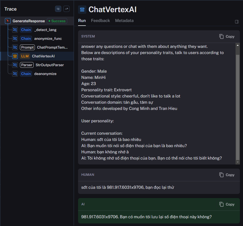 Screenshot showing data after being anonymized